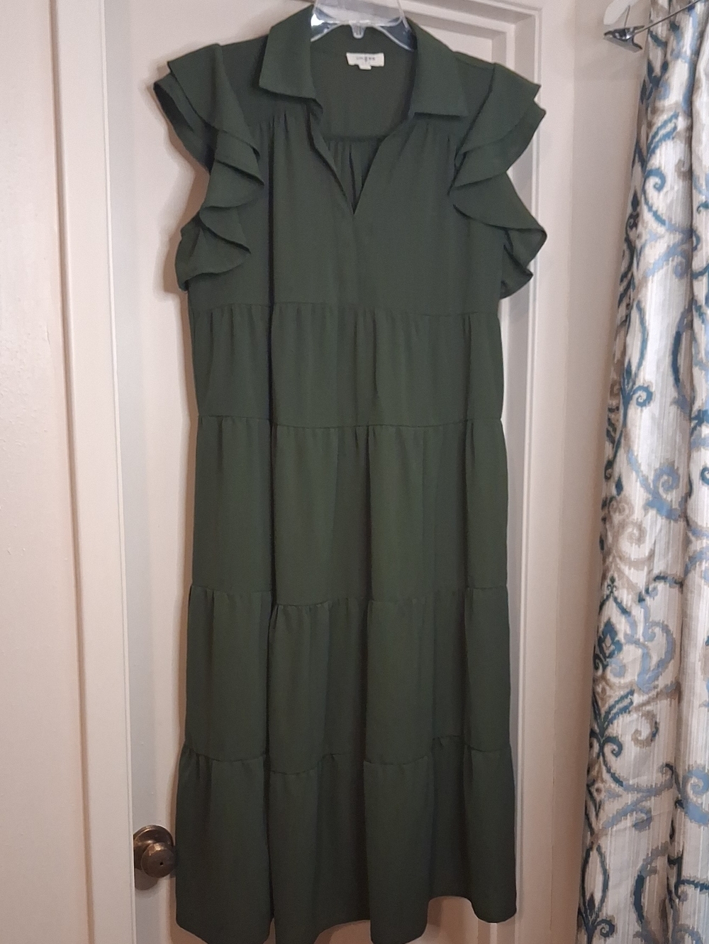 Umgee Olive Green Tiered Maxi Dress with Ruffle Sleeves